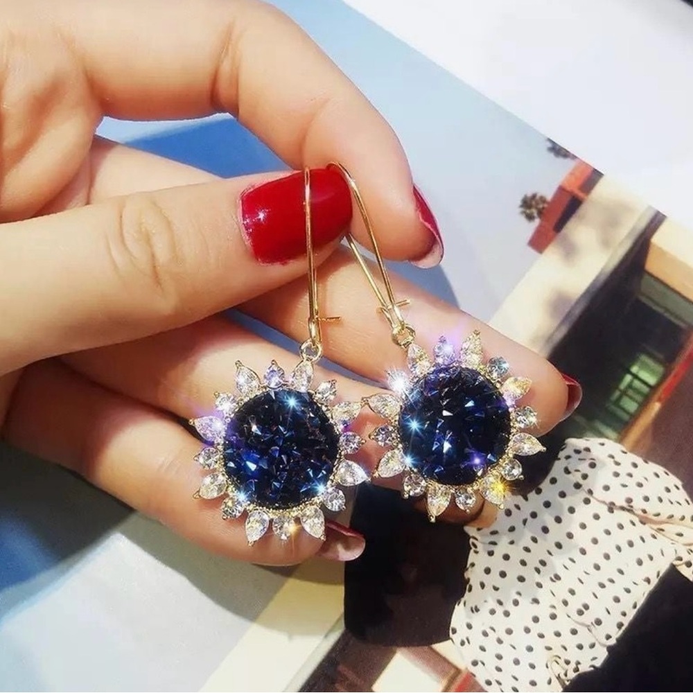 NEW Blue Glitter and Gold Sunflower Earrings